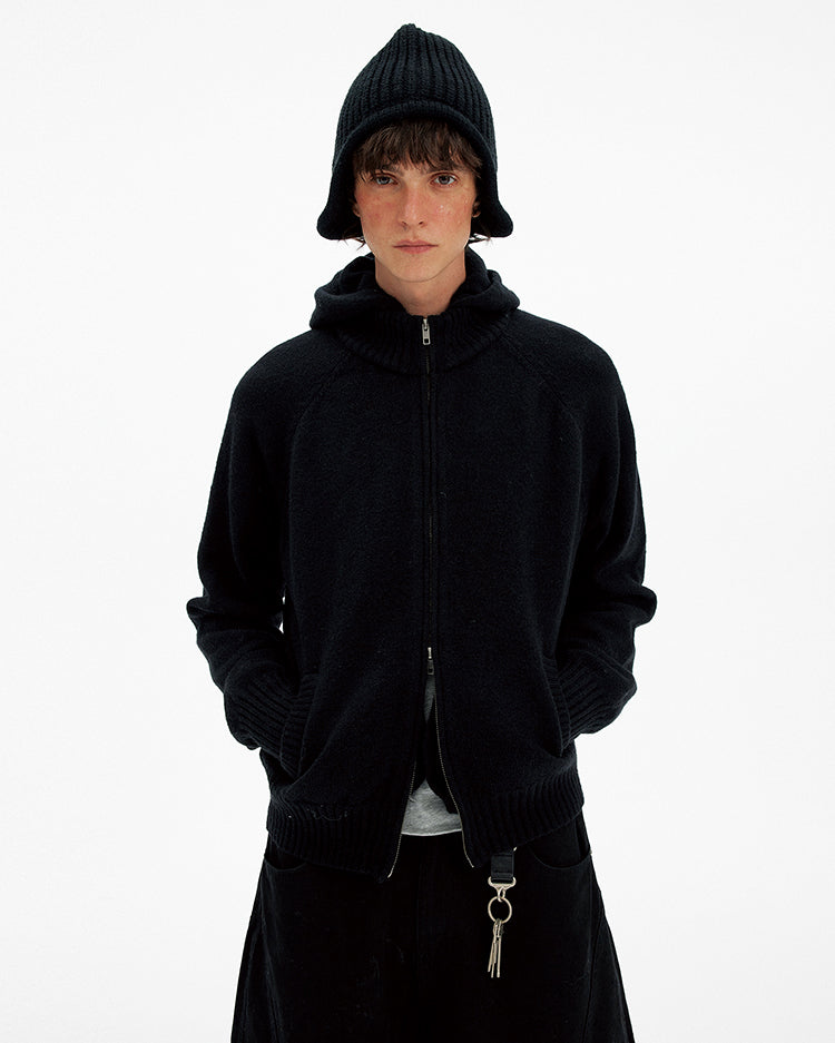 Patchwork Hooded Knit Cardigan