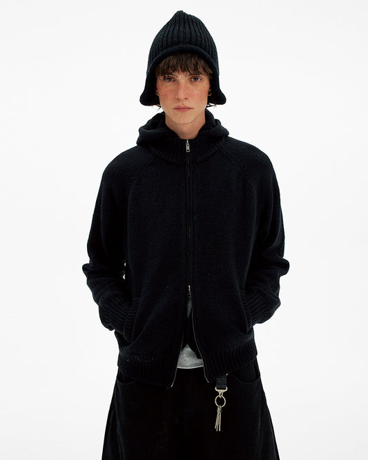 Patchwork Hooded Knit Cardigan