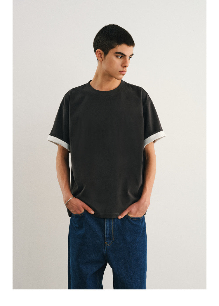 Double layer T-shirt with folded sleeves
