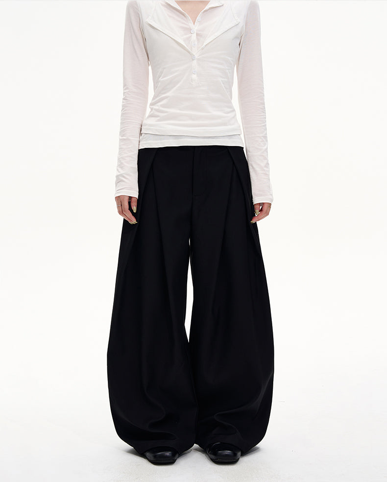 Double-Pleated Relaxed Casual Pants