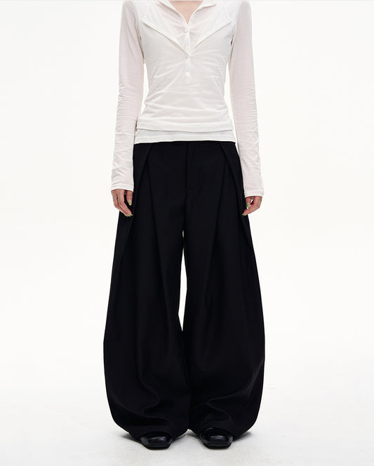 Double-Pleated Relaxed Casual Pants