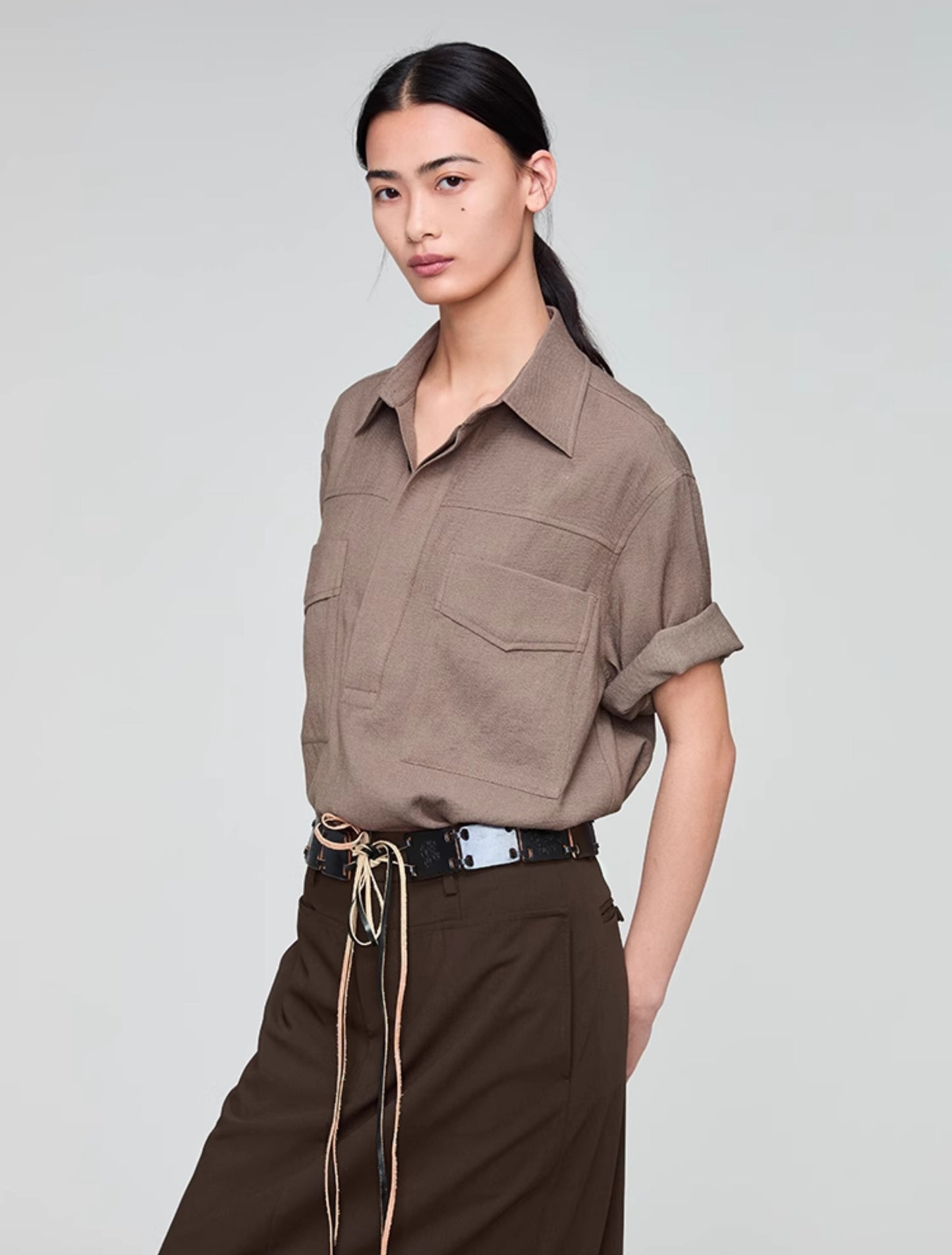 Retro Lapel Draped Casual Shirt