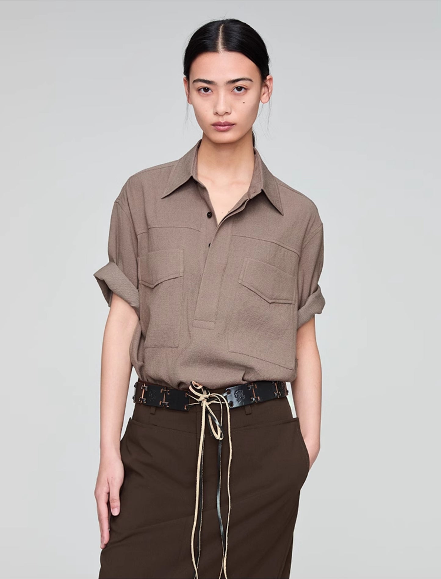 Retro Lapel Draped Casual Shirt