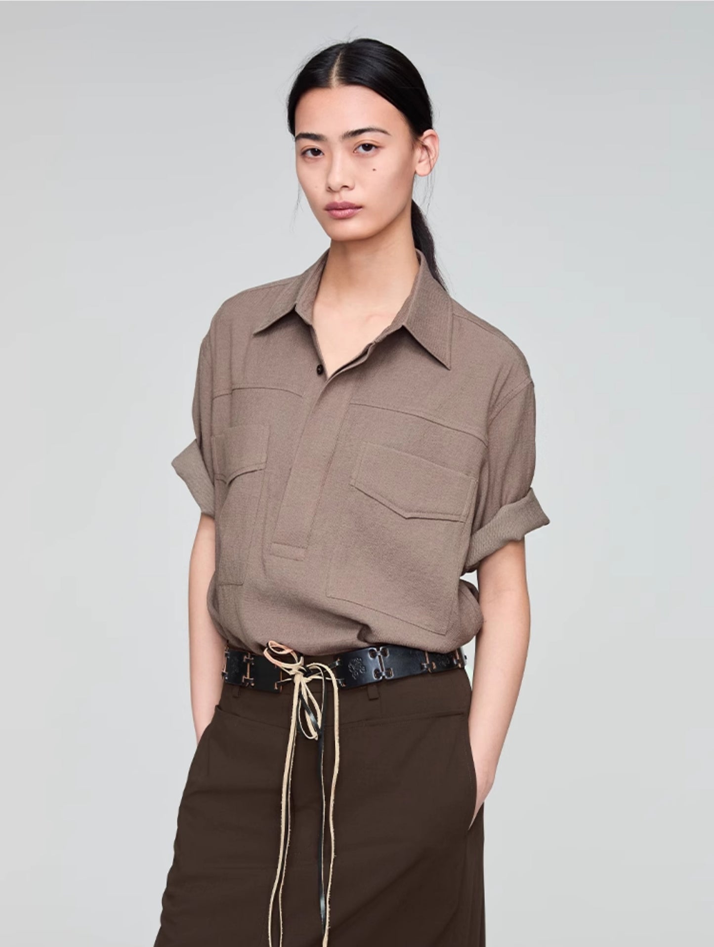 Retro Lapel Draped Casual Shirt