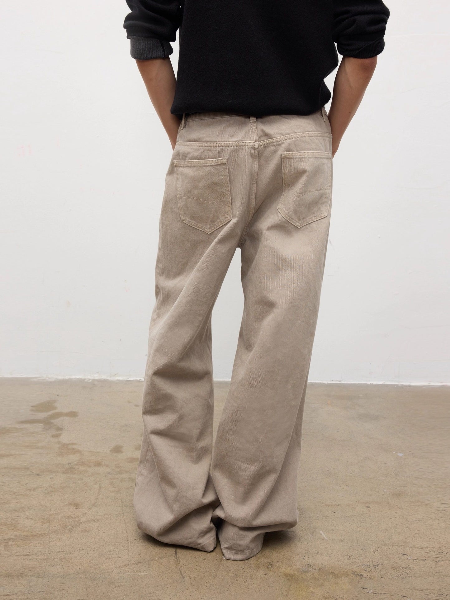 Wash-processed straight denim pants