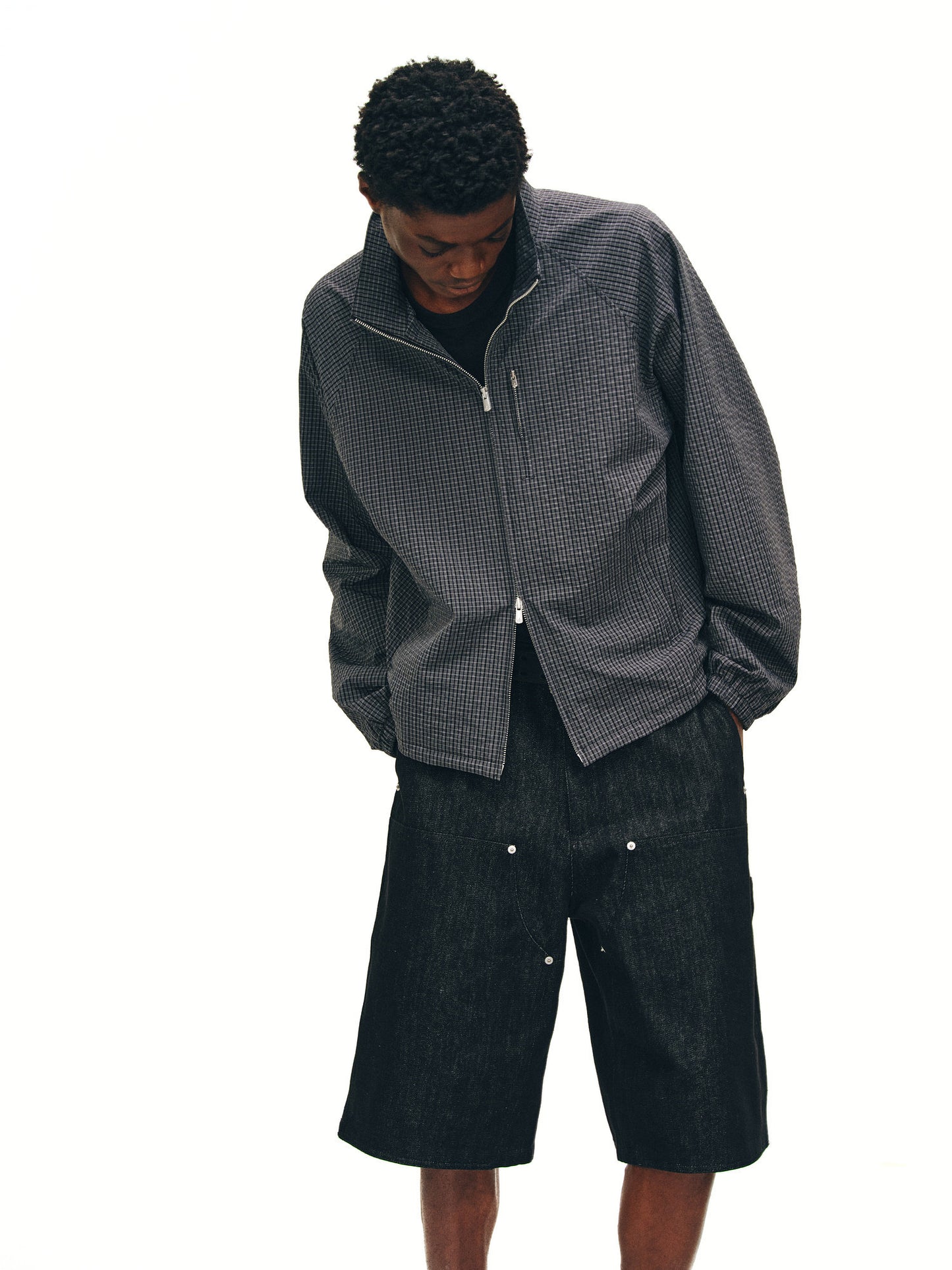 Seersucker Check Zip-Up Jacket