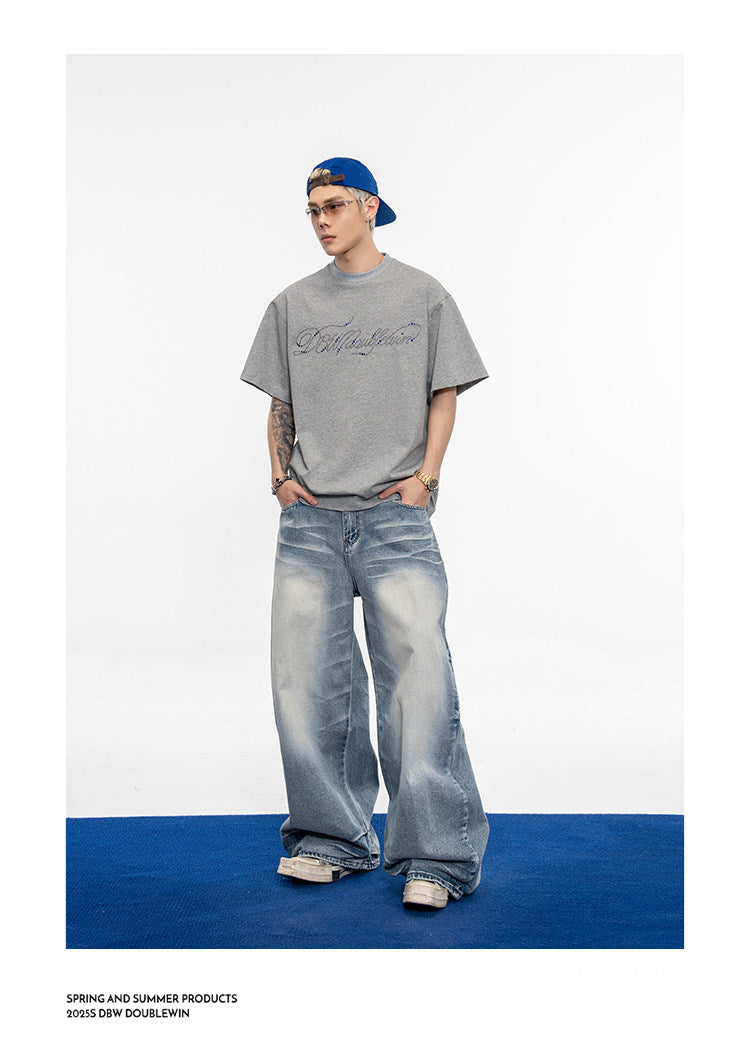 Vintage Distressed 3D Pleated Jeans