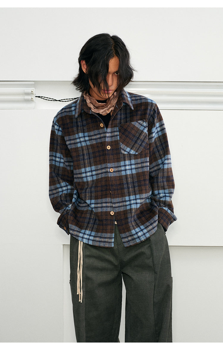 Checked wool-blend shirt