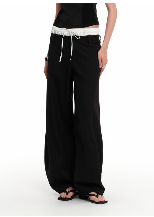 White Stitching Slim Wide Leg Pants