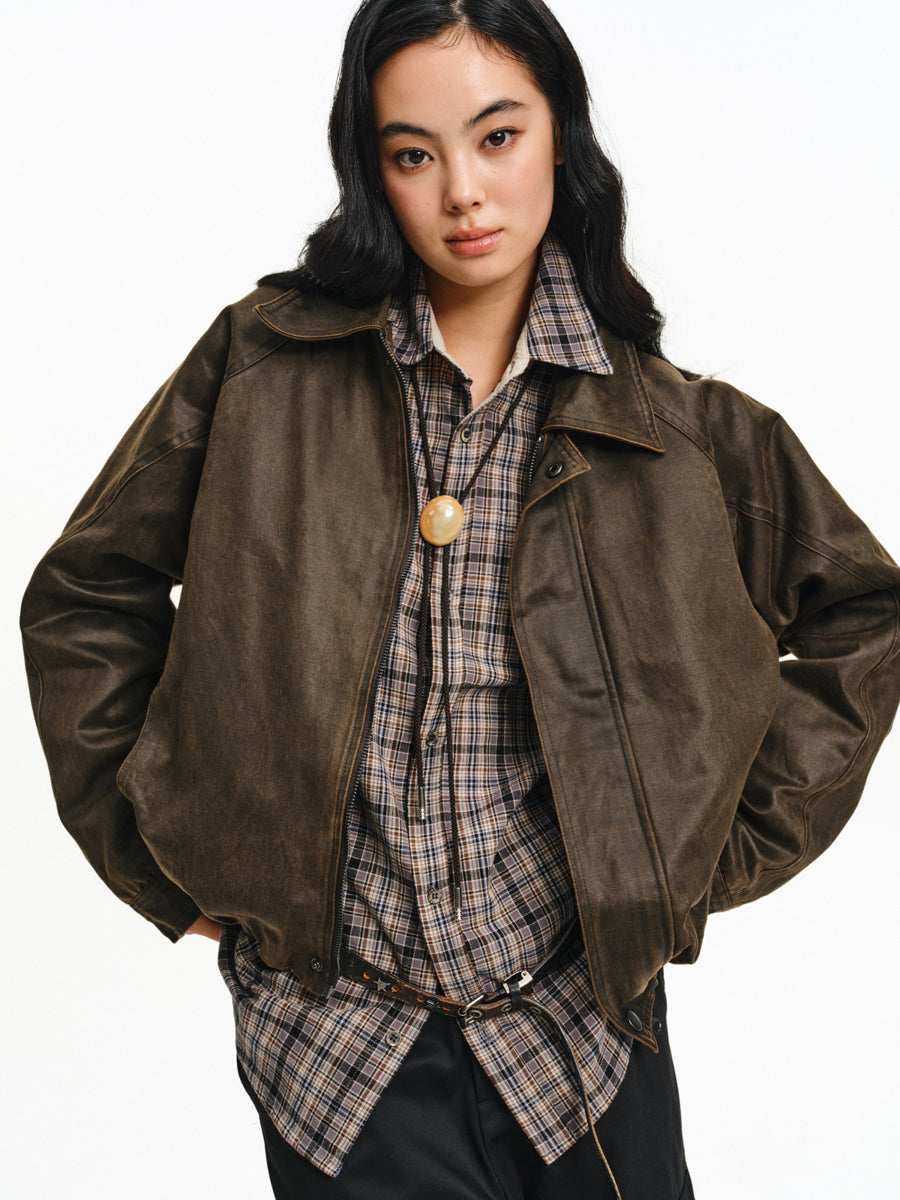 Vintage-Washed Leather Jacket