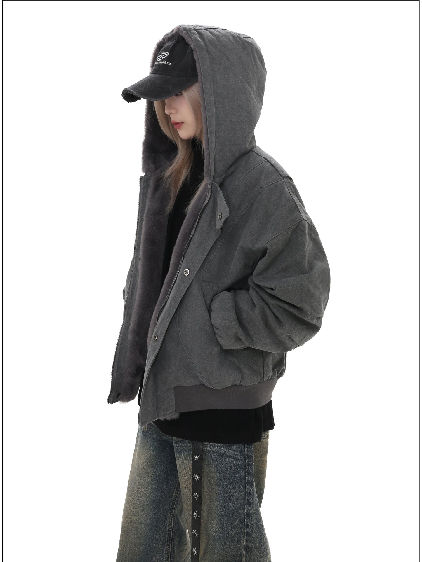 Heavyweight Hooded Velvet Denim Jacket