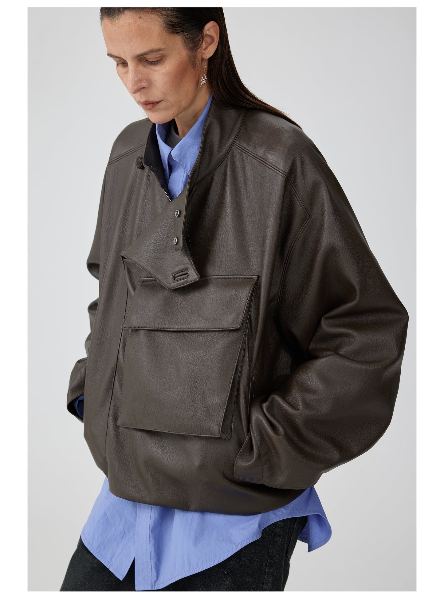 Three-dimensional pocket cotton leather jacket