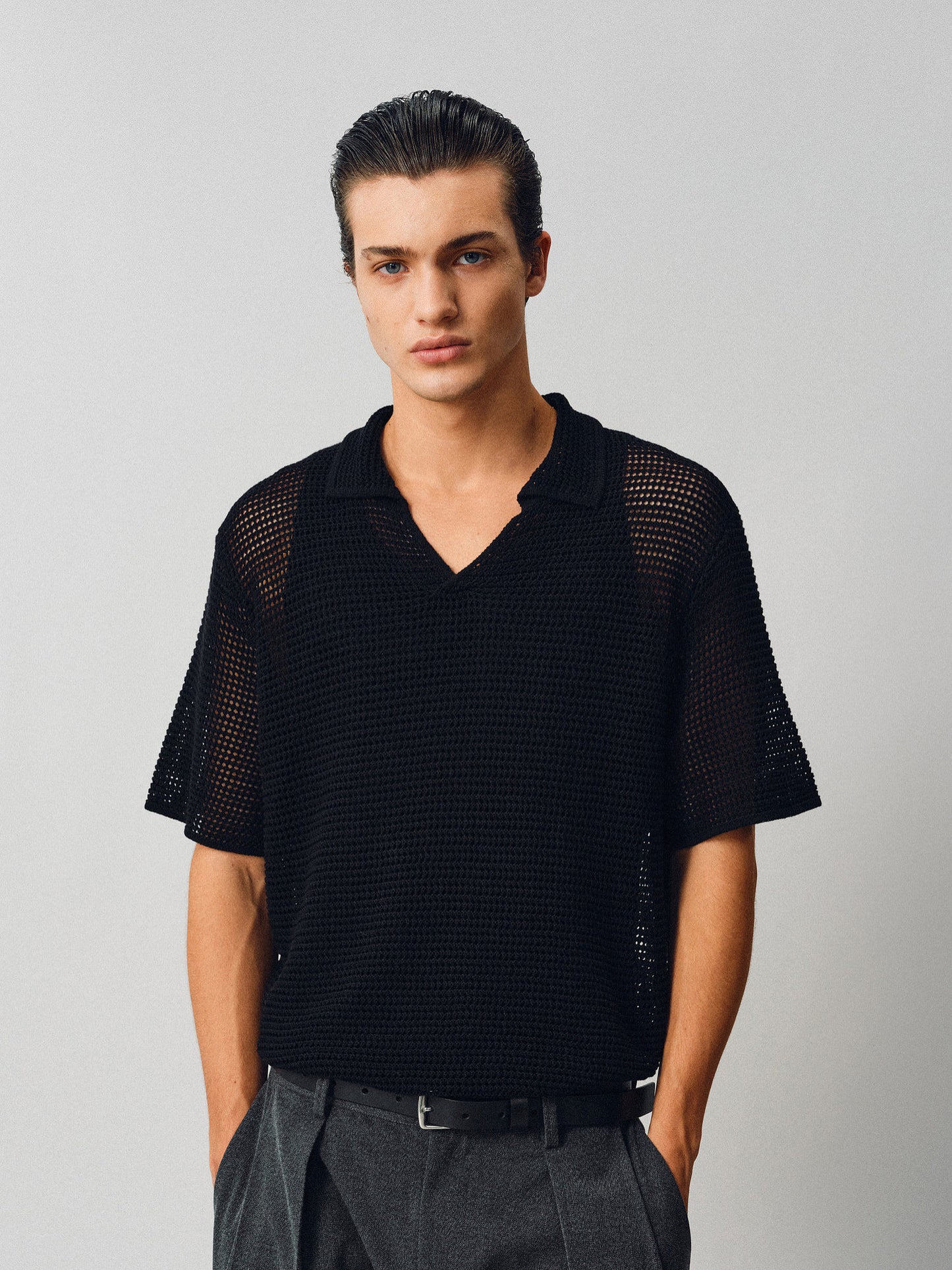 Hollow-knit Polo Shirt