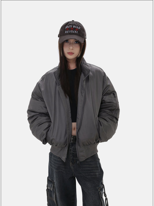 Loose-fit Stand Collar Cotton Jacket