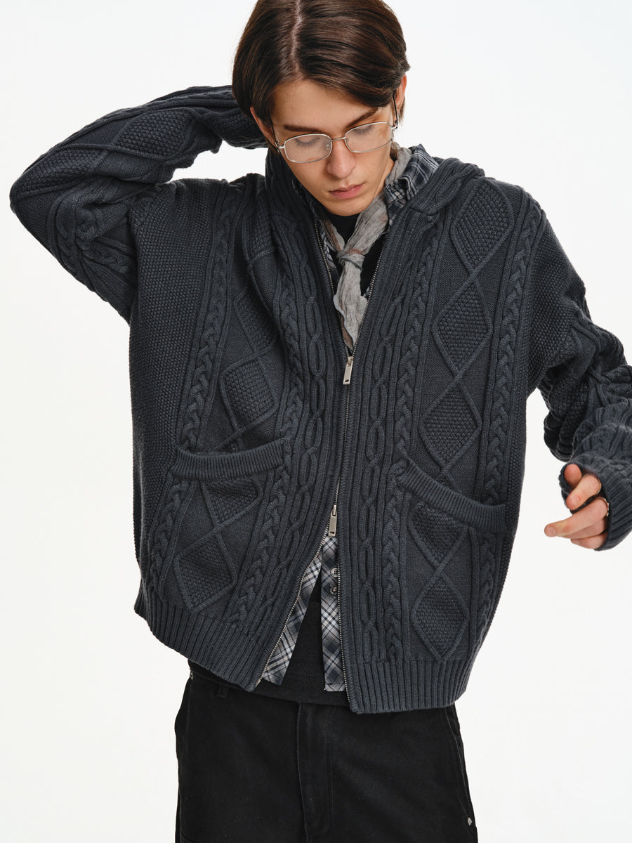 Hooded Cable-Knit Jacket