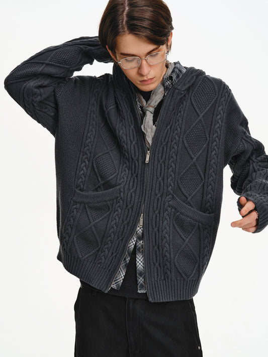 Hooded Cable-Knit Jacket