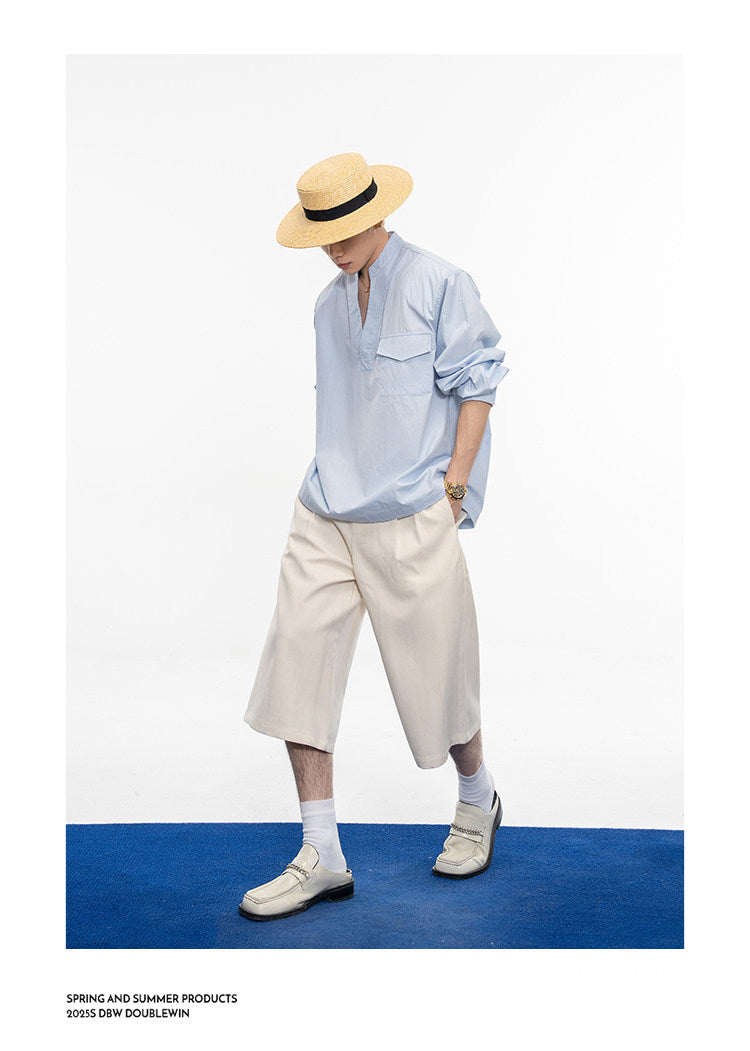 Semi-open V-neck padded shirt