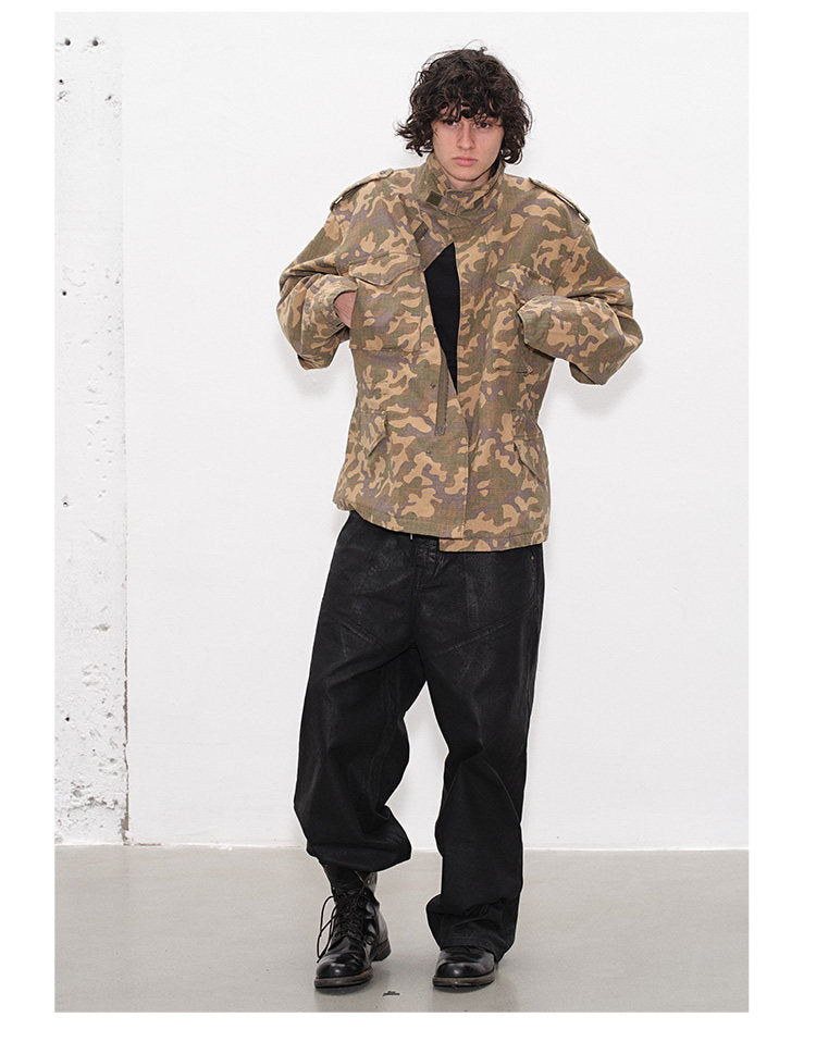 Waxed Loose-Fit Casual Pants