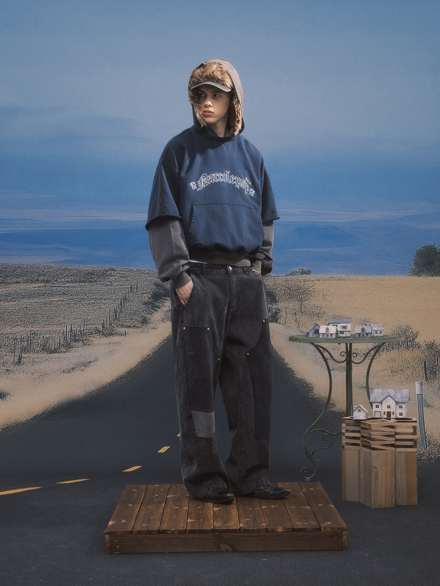 Embroidered Faux Two-Piece Hoodie