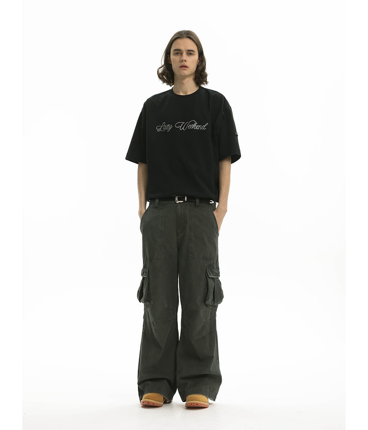 Multi-pocket wide-leg pants