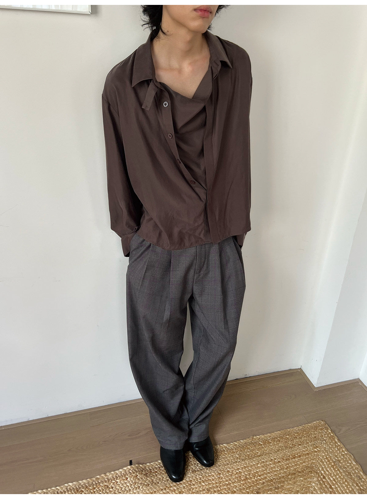 Draped Swing-Collar Shirt