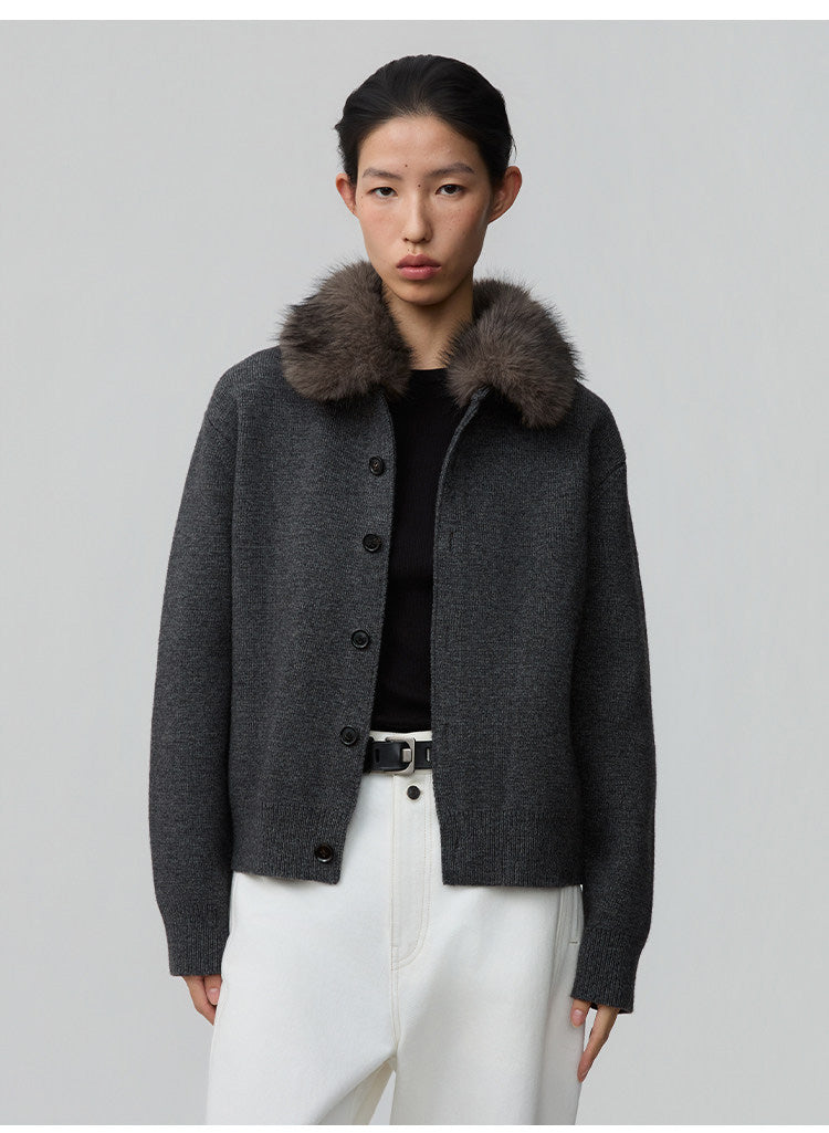 Detachable Fur Collar Cardigan