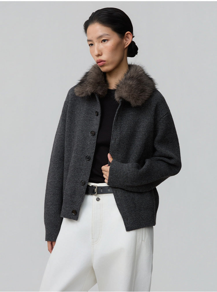 Detachable Fur Collar Cardigan