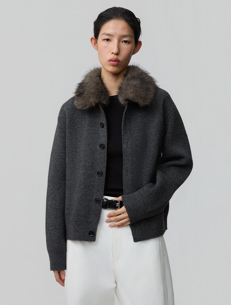 Detachable Fur Collar Cardigan
