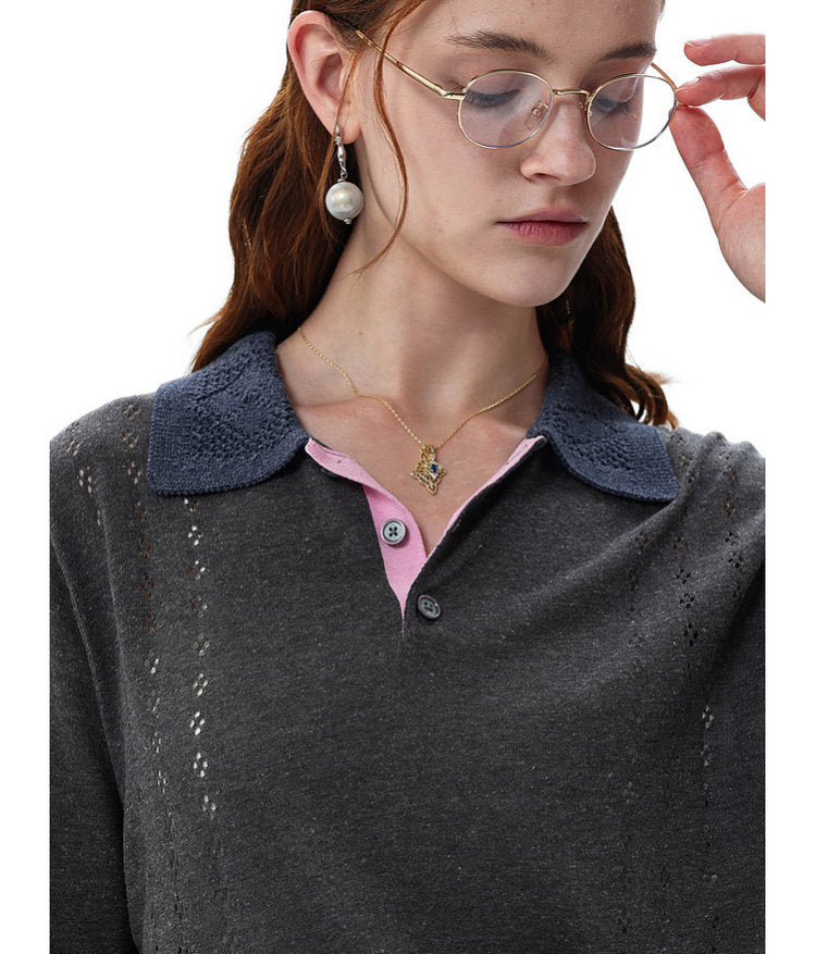 Knit Openwork Polo Shirt