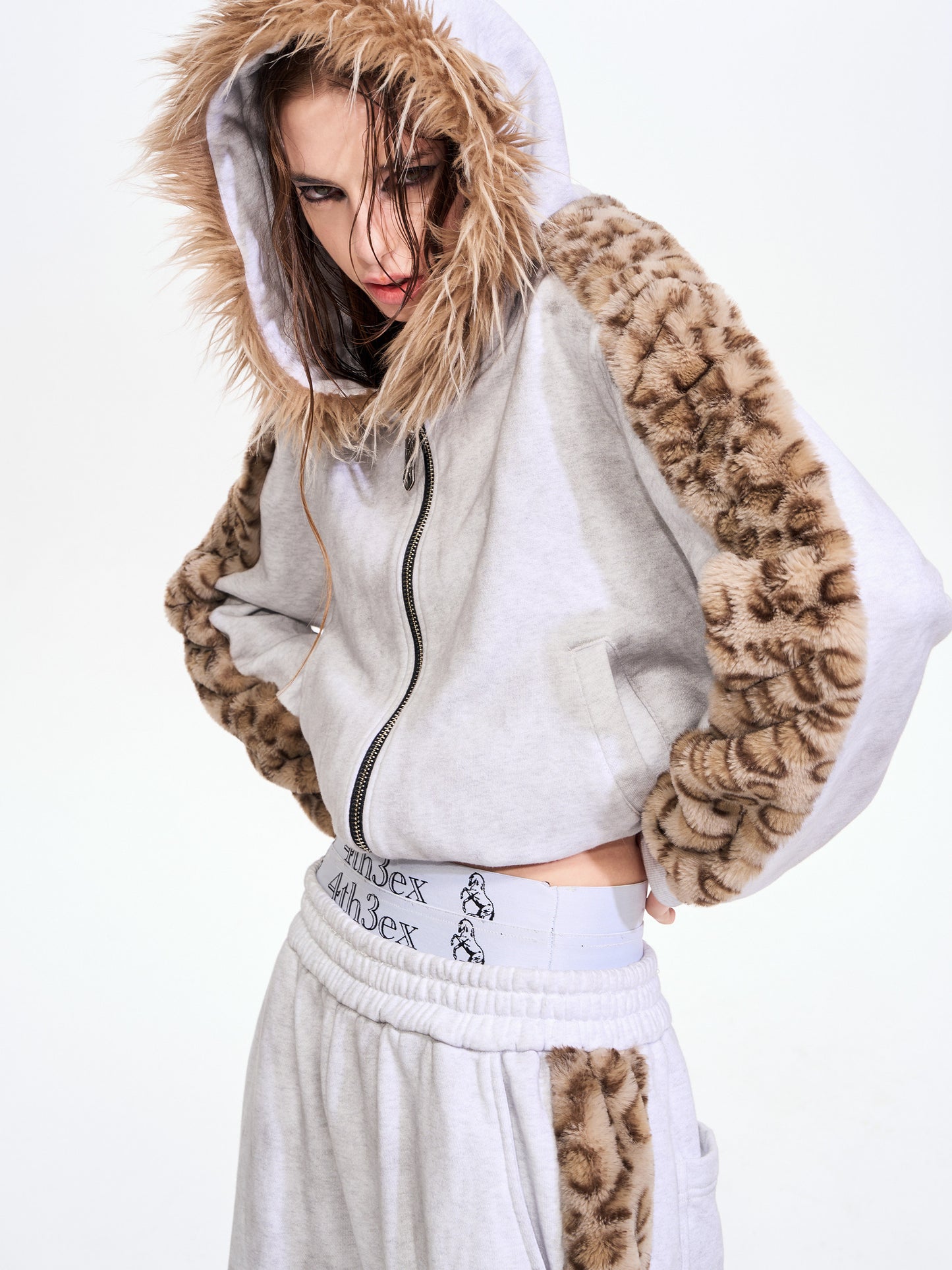 Leopard Print Fur Collar Sweatshirt