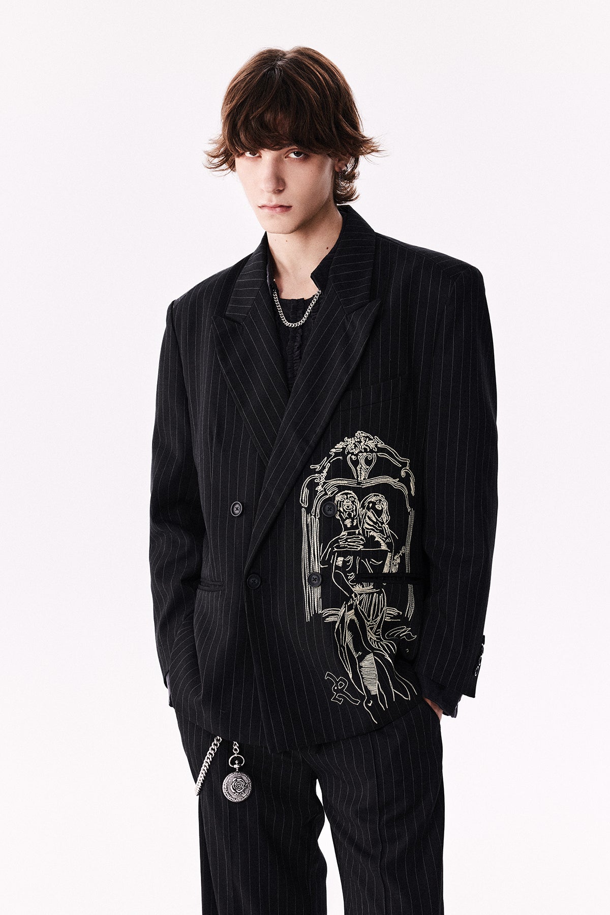 Striped Portrait Embroidery Jacket