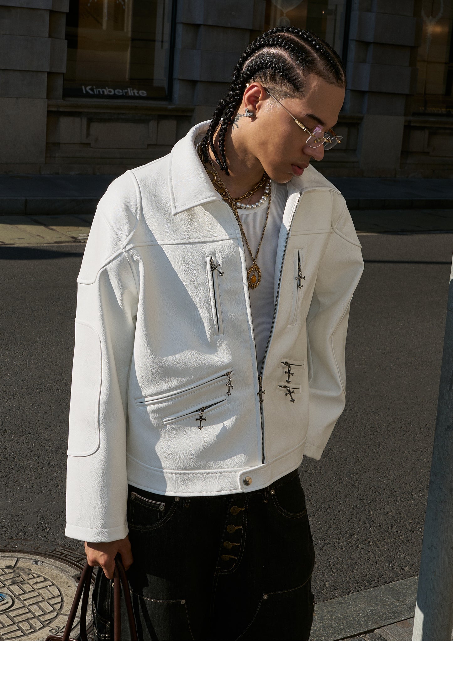 Wide Lapel Leather Jacket