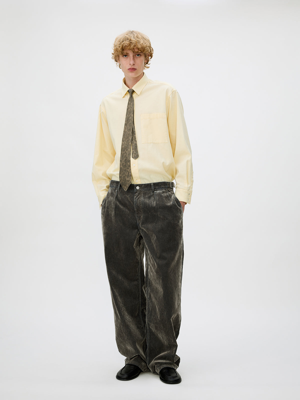 Adjustable Button Flock Denim Pants