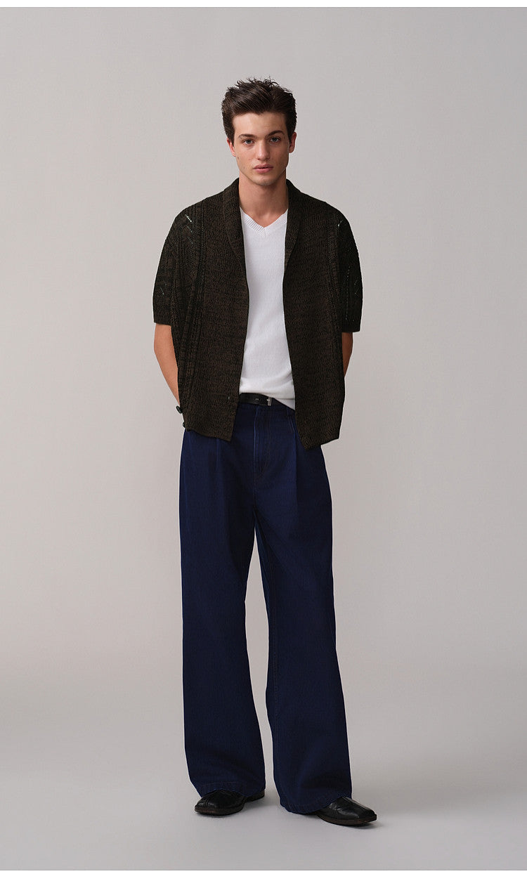 Double-Tuck Straight-Leg Casual Denim Pants