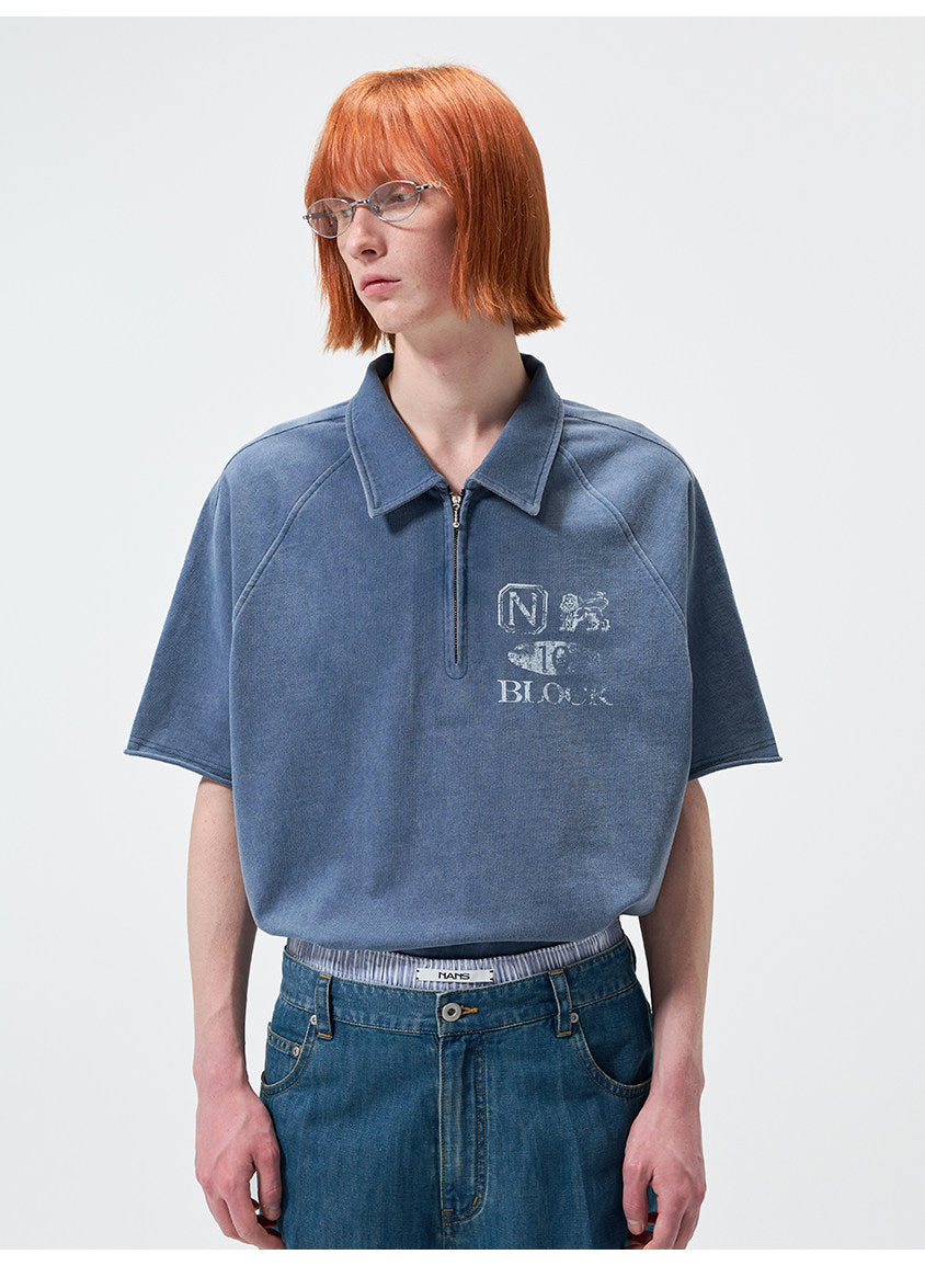 Open-Front Collar Polo Shirt
