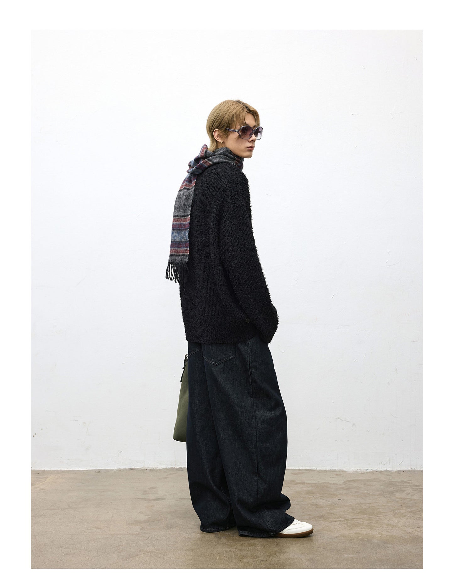 Asymmetrical bias-cut crewneck sweater