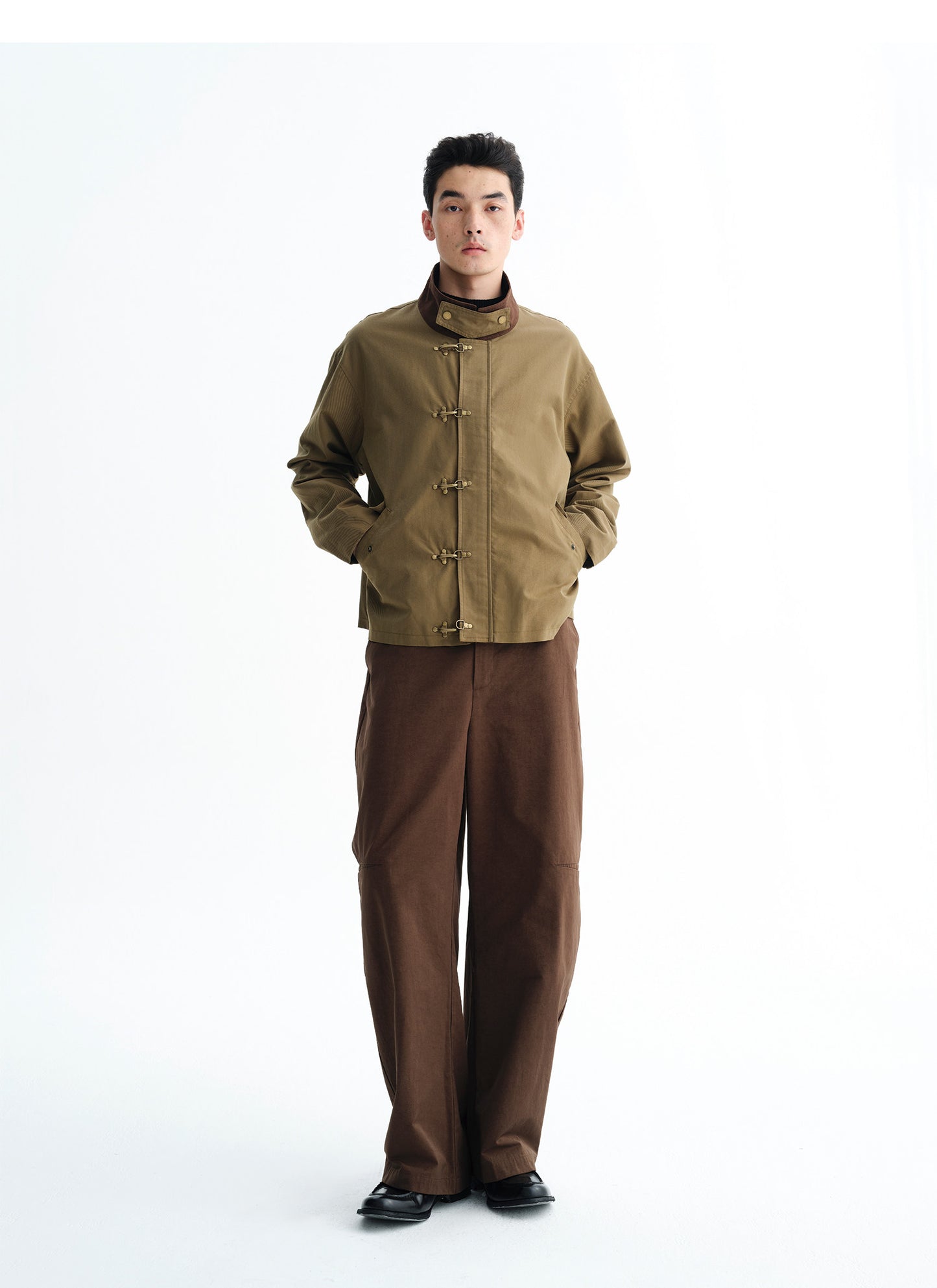 Pleated Patchwork Wide-Leg Pants