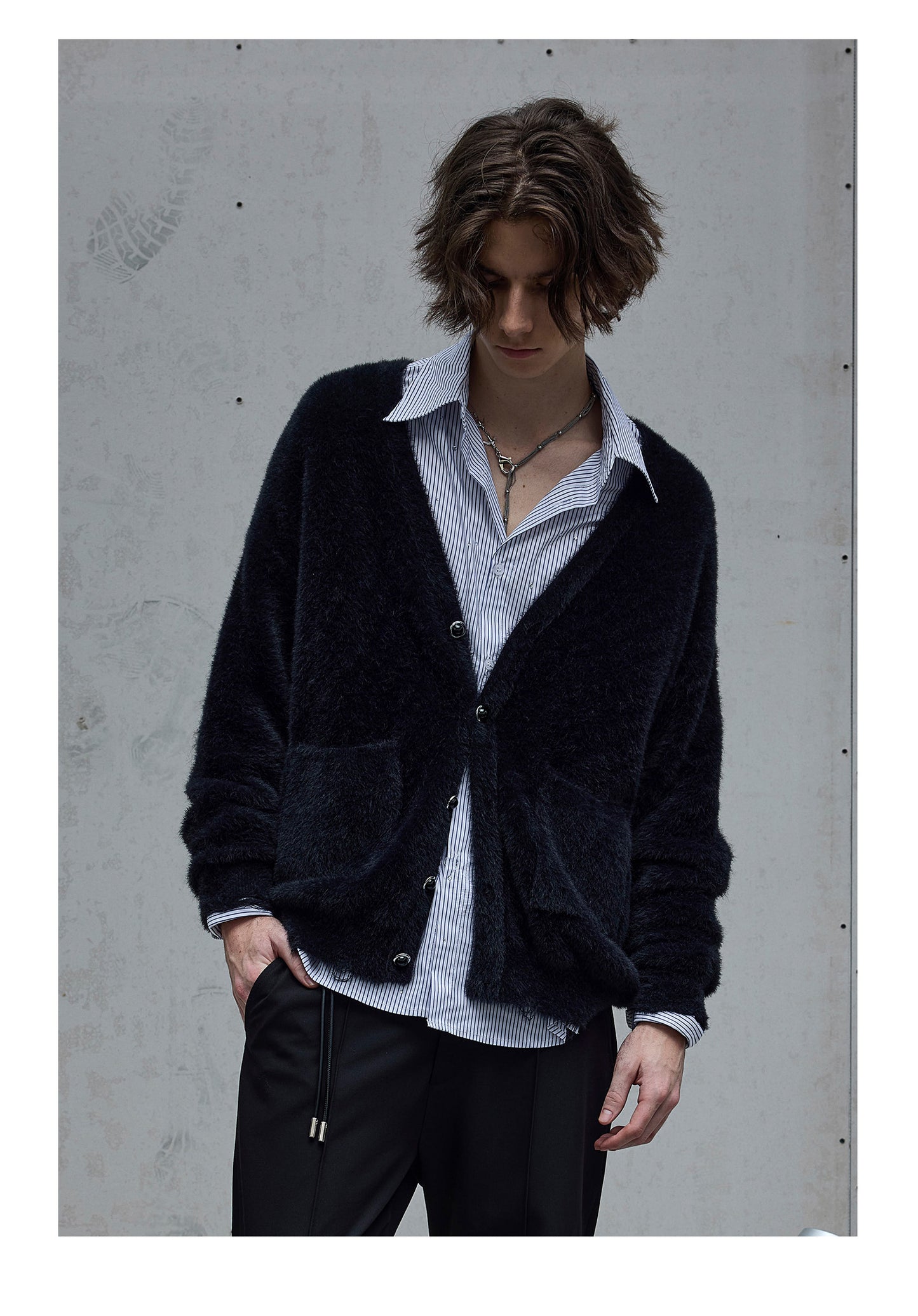 Imitation Mink Custom Button V-Neck Cardigan