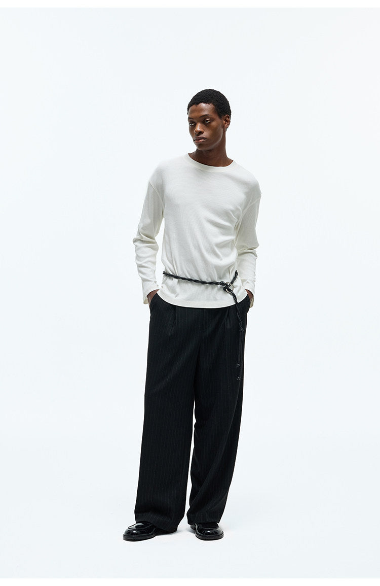 Single-Pleat Stretch Waist Casual Pants