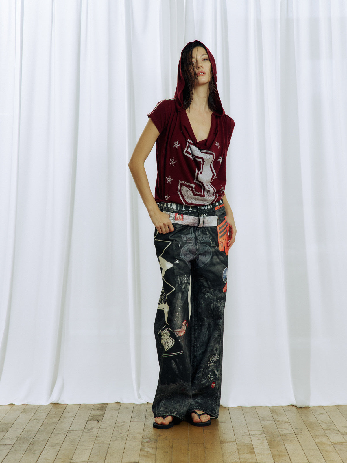 Digital-Print Denim Pants