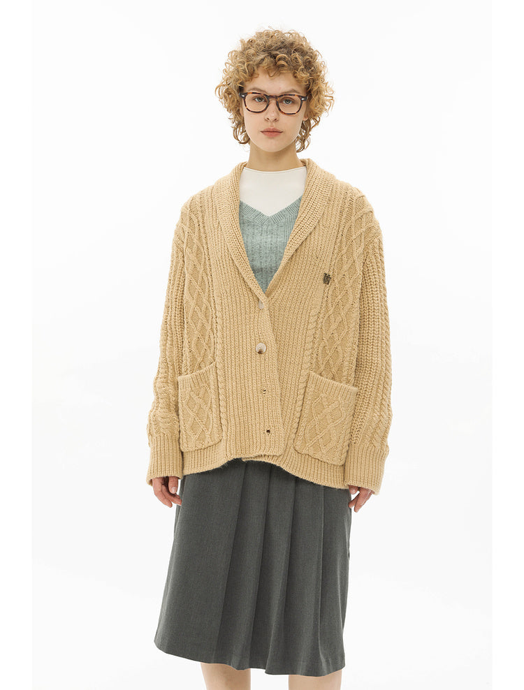 Casual Lapel Cable Knit Cardigan