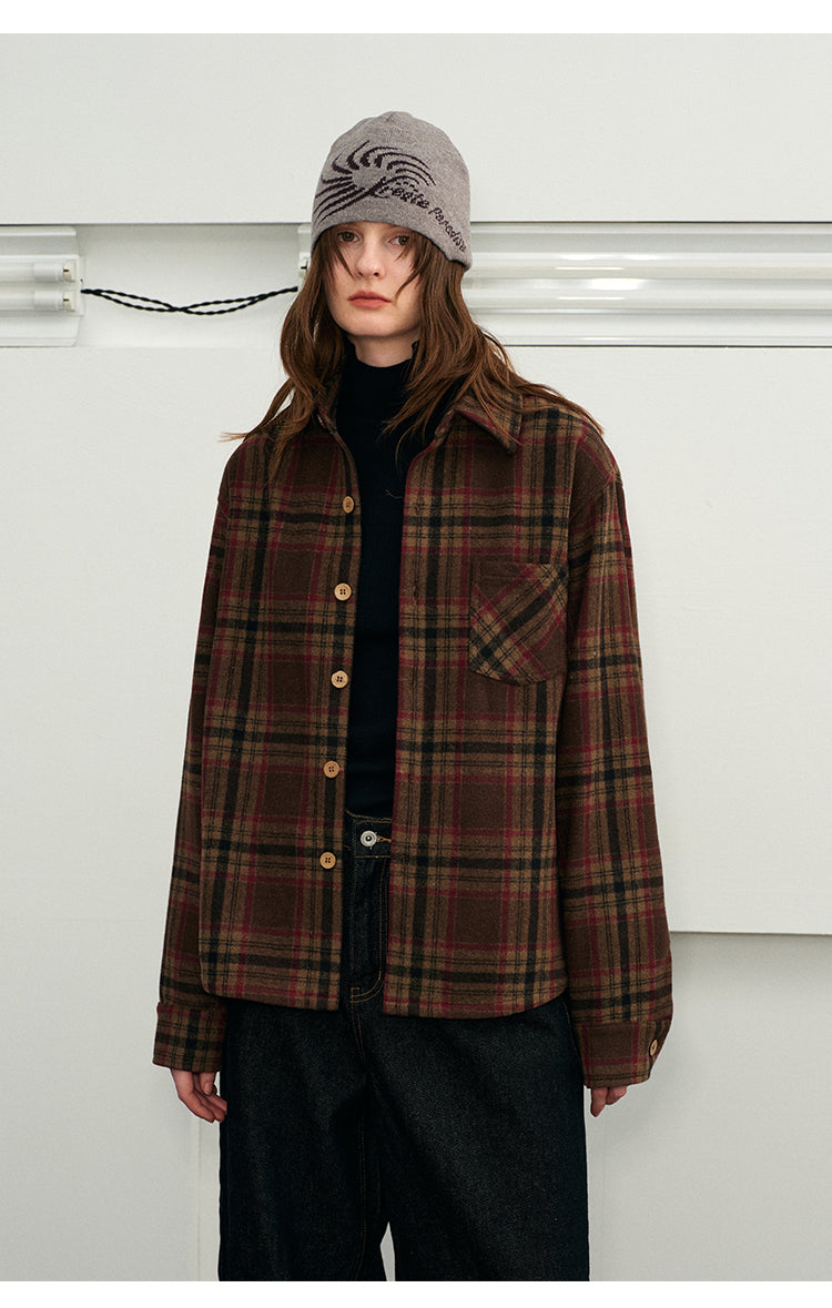 Checked wool-blend shirt