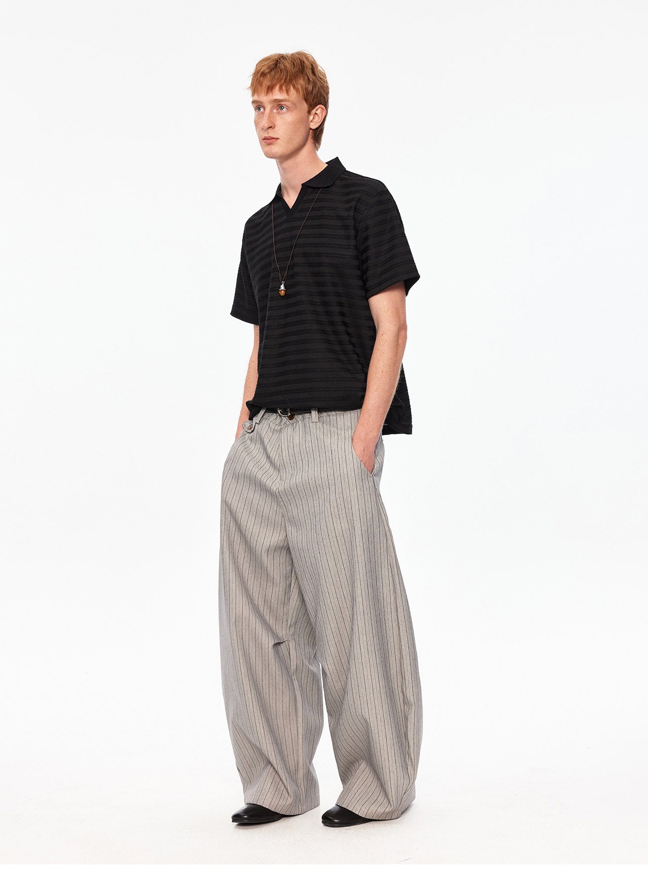 Seagull Neck Striped T-Shirt