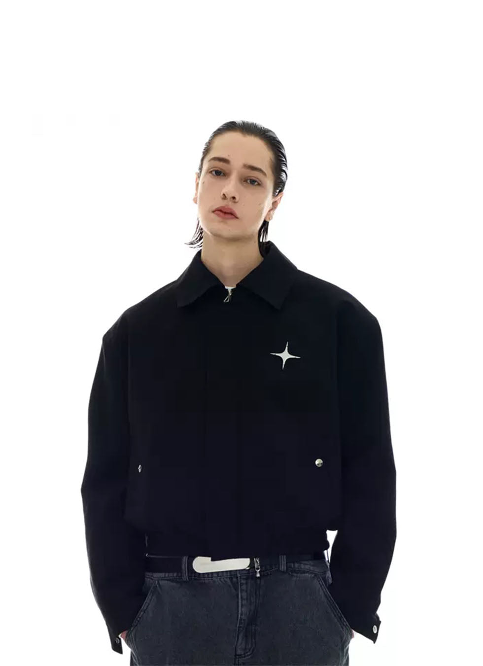 Cross mark shoulder padded short jacket