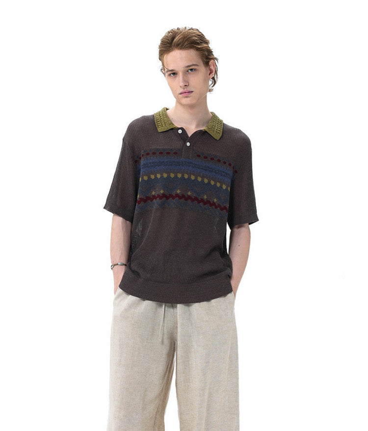 College-Style Polo-Collar Sweater