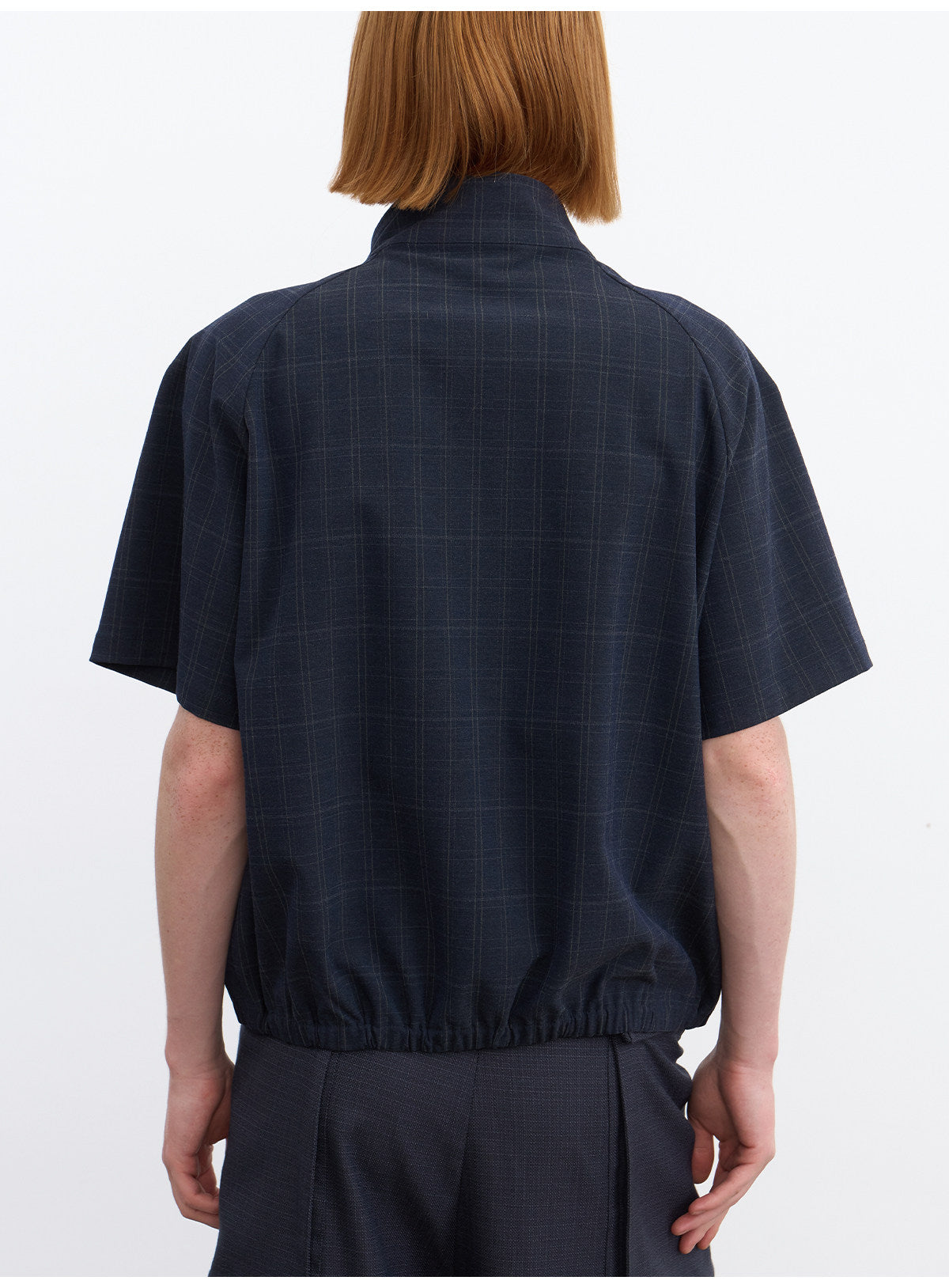 Dark Check Pattern Zipper Shirt