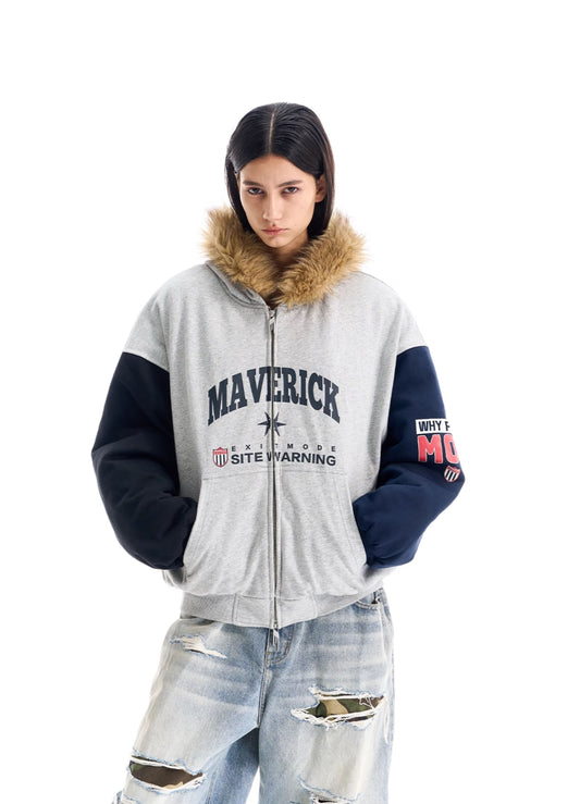 Fur Collar Print Cotton Jacket