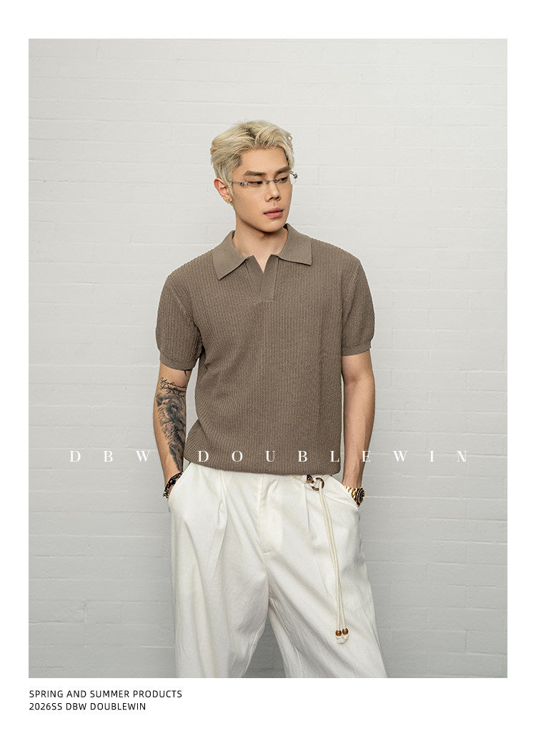 Simple Relax Solid Polo Knit Shirt