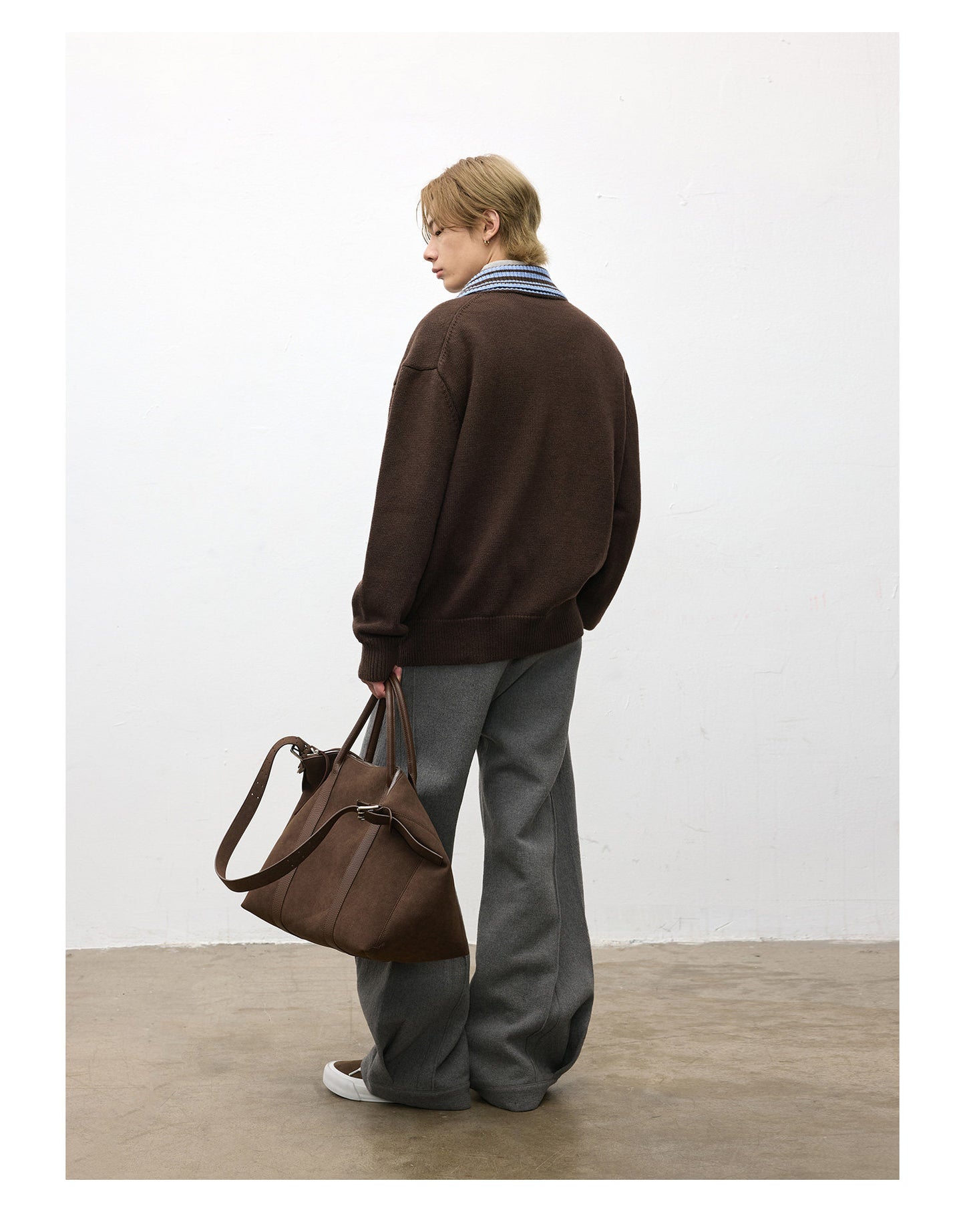 Color Block Lapel Zipper Sweater