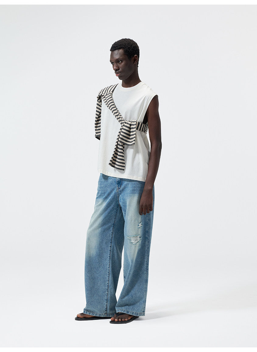 Water-Washed Straight-Leg Lightweight Denim Pants